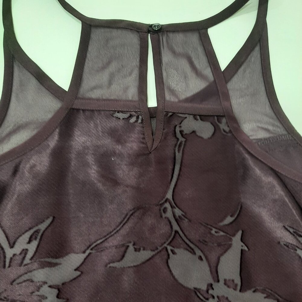 Y2k sheer silky whimsigoth purple floral minimalist festival relaxed fit blouse - Picture 11 of 11